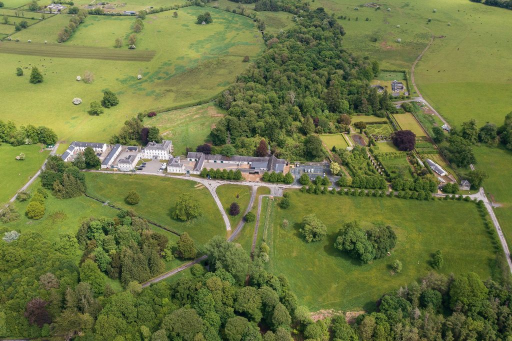 An aerial shot of Strokestown's avenue.